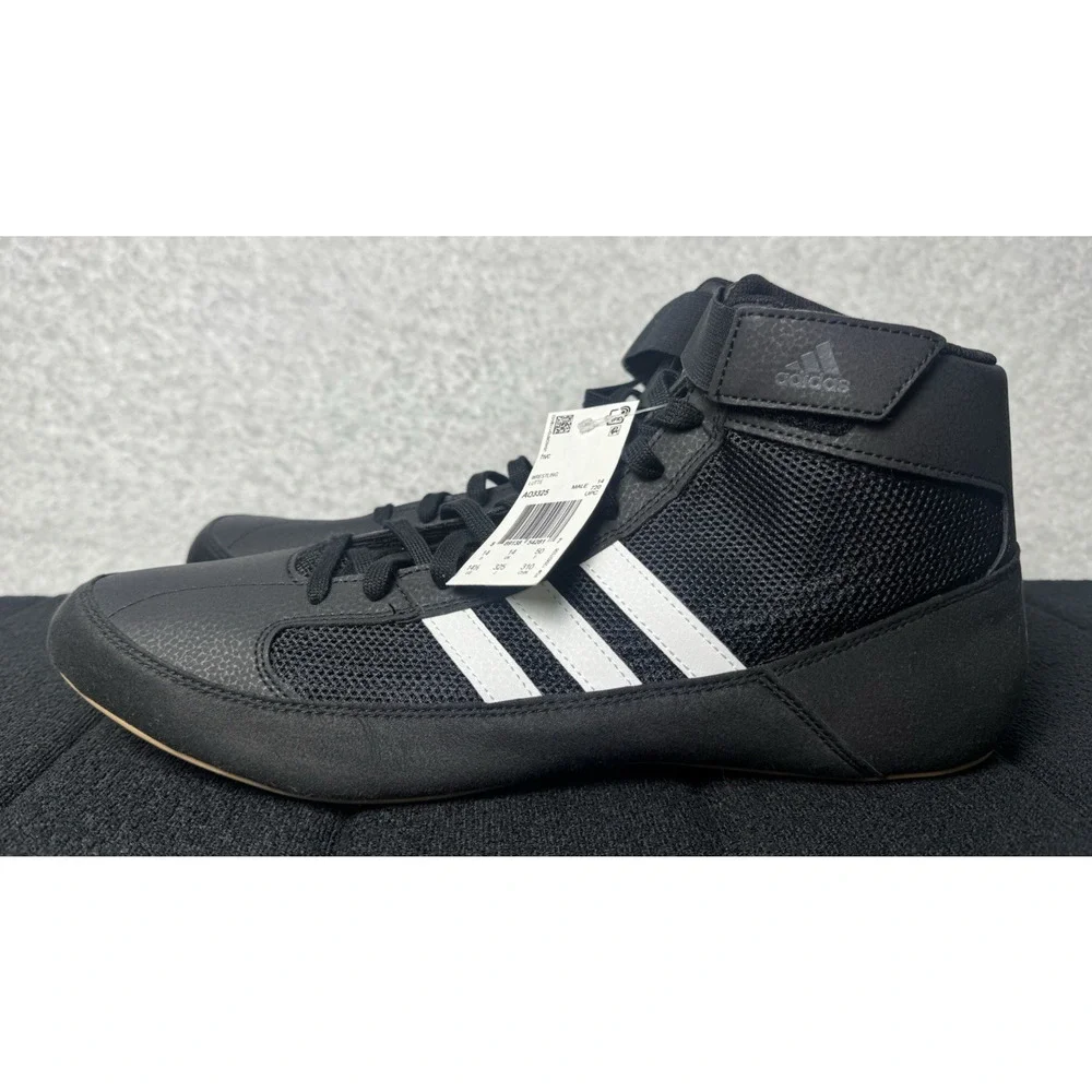 Adidas HVC 2 Black Wrestling Combat Shoes MMA Black & White - AQ3325 - Size 14.5
